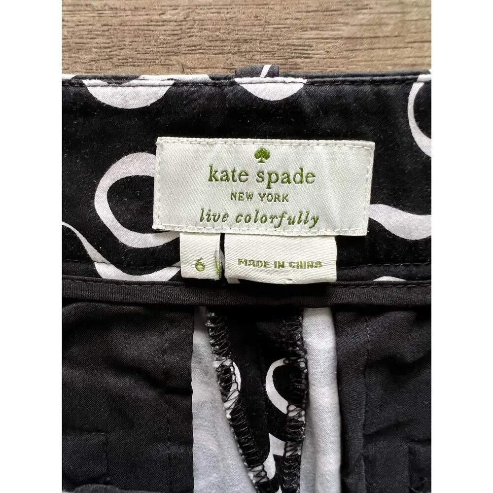 Kate Spade Women's Pants Crop Bow Print Black White 6